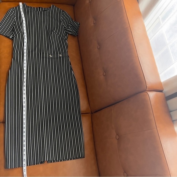 Banana Republic Black Grey Striped  Pinstriped Fitted Midi Shift Dress 4 Tall - Picture 14 of 15